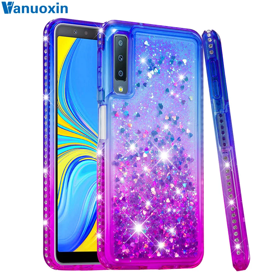 

A7 2018 case on for Fundas Samsung Galaxy A7 A9 2018 case Rhinestone Liquid Glitter Soft Silicone cover For Samsung A9 2018 case