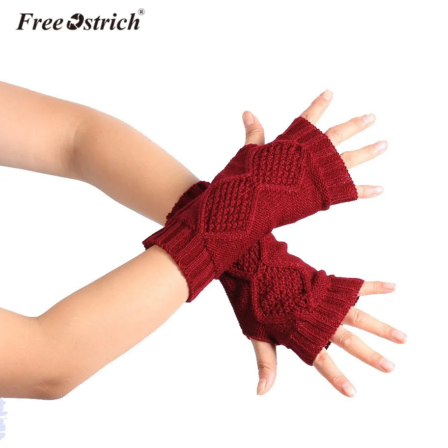 Перчатки Free Ostrich Для женщин Повседневное перчатки зима-осень Твист пальцев вязаная рукавица практичный муфта для рук мягкая дропшиппинг CJ15 - Цвет: Wine Red