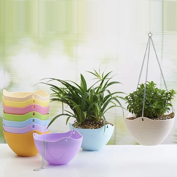 

2pc 25*15CM / 20*13CM Round Plastic Hanging Planter Flower Pot With Metal Chain For Home and Garden Outdoor Indoor Plant White