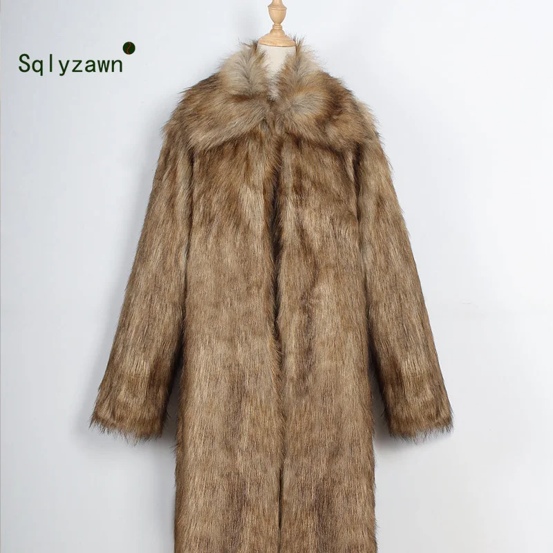 Брендовое роскошное мужское меховое пальто, зимняя верхняя одежда из искусственного меха, теплое пальто, мужские куртки, длинные пальто, мужское меховое утепленное пальто