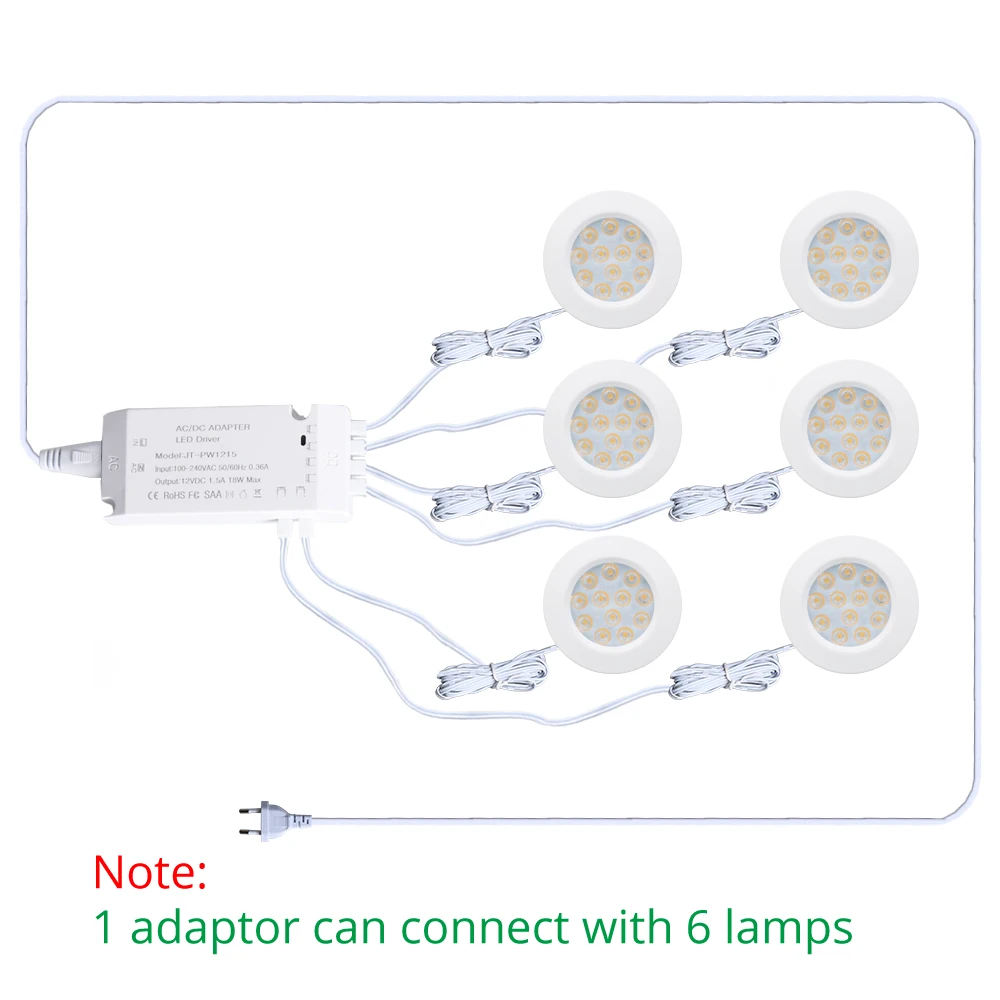 Кухонный шкаф Светодиодный светильник 12V 3W Круглый шкафчик с шайбой Светильник Гардеробная мебель Контракторная лампа Витрина Книжная полка Освещение