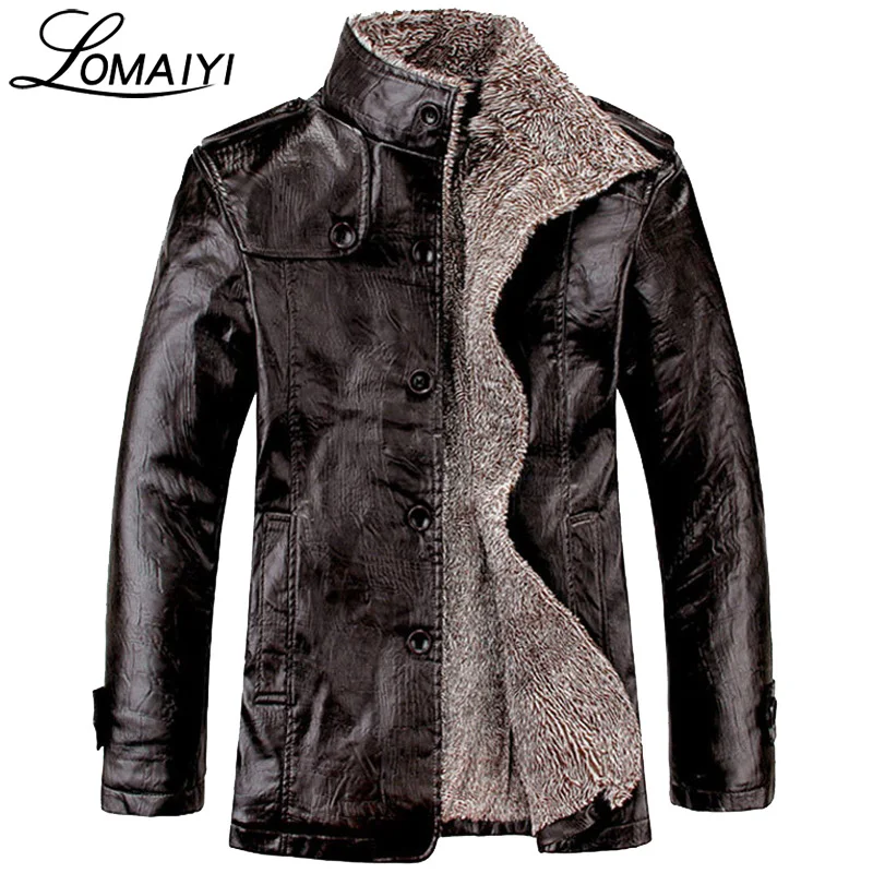 LOMAIYI NEW Plus Size M 8XL Men's Winter Leather Jacket Men Warm Thick Faux Fur Coat Mens Black 