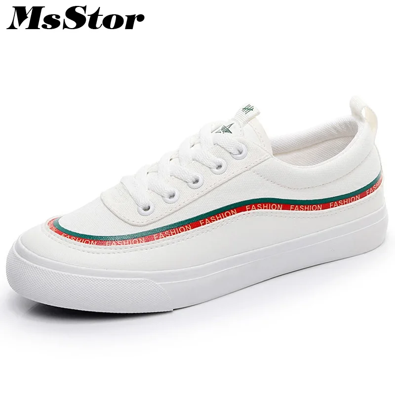 

MsStor Mixed Colors Round Toe Women Flats Casual Fashion Ladies Flat Shoes 2018 Spring Cross tied Women White Flat Canvas Shoes