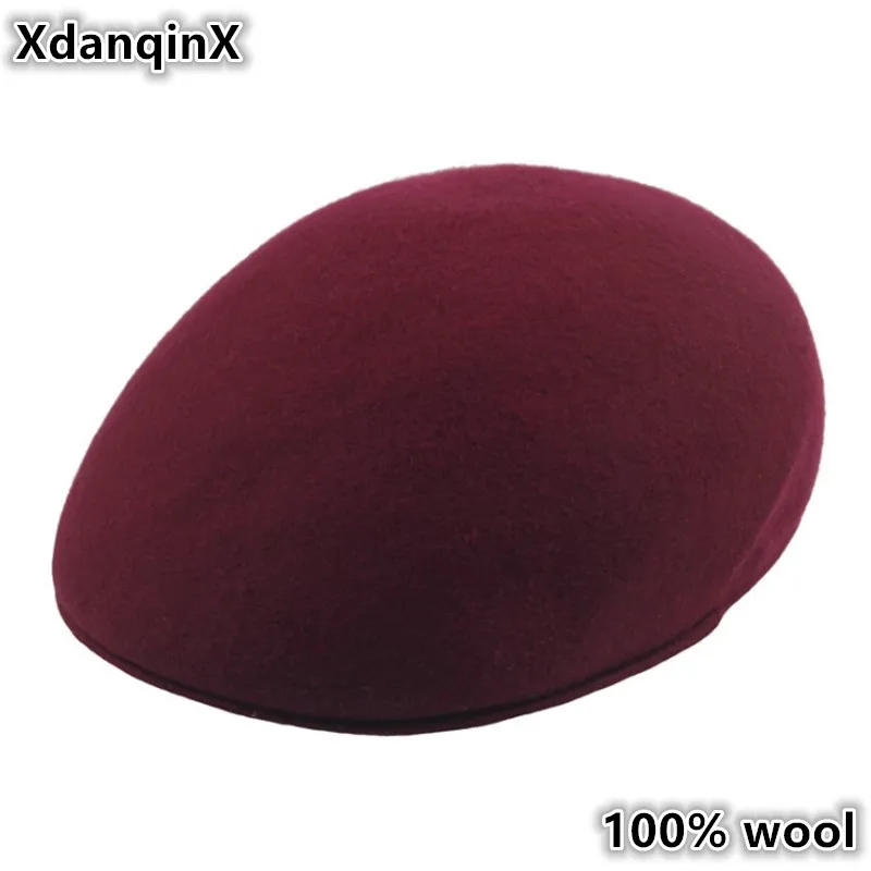 

XdanqinX Elegant Lady's Hat 100% Wool Berets For Women Simple Solid Fashion Warm Female Winter Hat Women's Brands Painter Cap