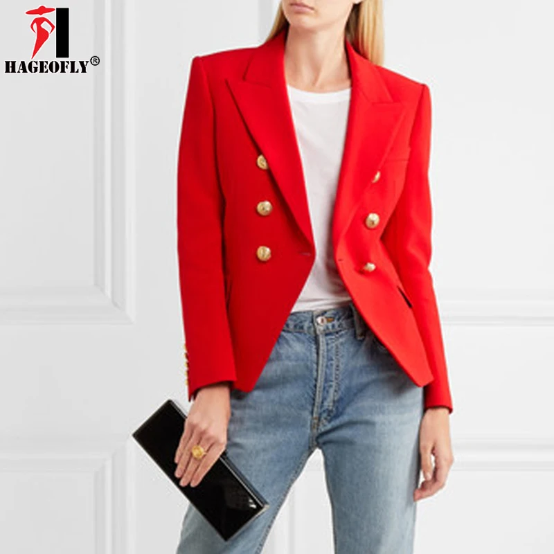 HAGEOFLY Autumn Winter Red Blazer Women Office Slim Formal