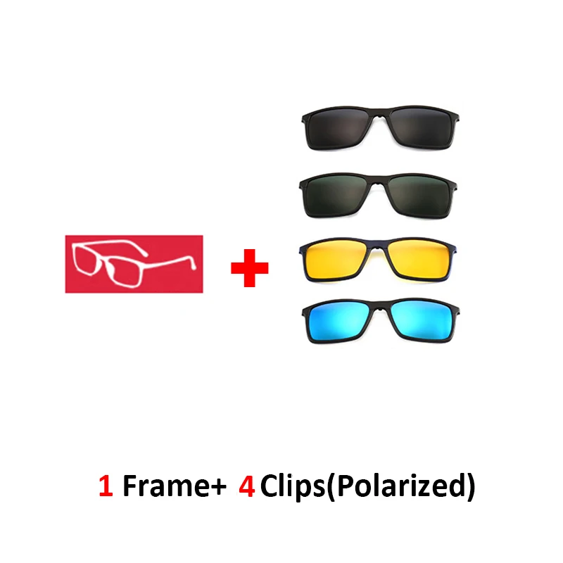 Квадратная оптическая оправа для очков для мужчин и женщин с 5 клипсами, солнцезащитные очки, поляризованные Магнитные очки для мужчин, очки для близорукости 8806 - Цвет оправы: 8806 1frame4clips