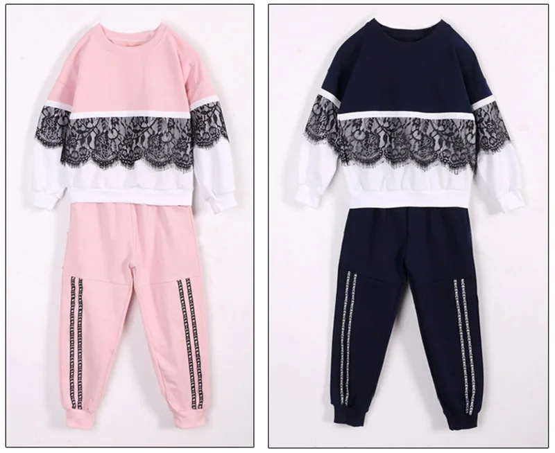 spring girls lace clothing sets kids clothes tracksuits sport suit (1)