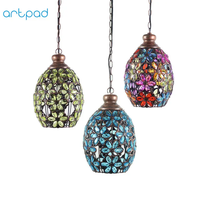 Artpad американская винтажная Подвесная лампа стеклянный абажур металлический