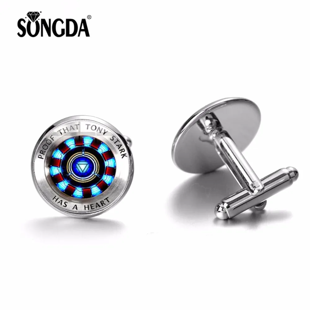 

SONGDA Fashion Movie Iron Man Cufflink for Men Marvel The Avengers 4 Superhero Tony Stark 3D Printed High-grade Alloy Cuff Links