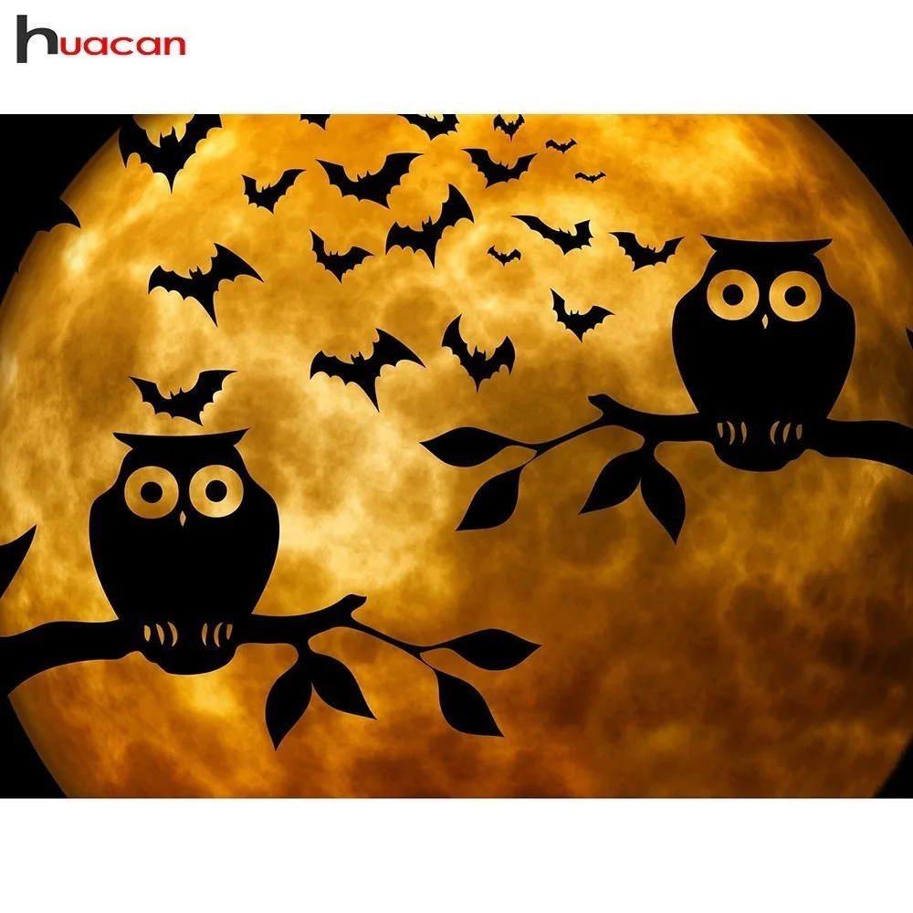 

HUACAN Halloween Full Square Drill 5D DIY Diamond Painting Owl Diamond Mosaic Scenery Picture Of Rhinestone Decoration Gift