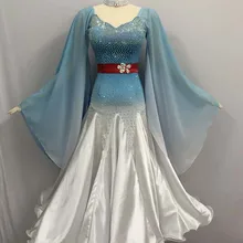 Бальное платье для соревнований, танцевальное платье es для женщин, небесно-голубое платье с длинным рукавом для вальса, танцевальный костюм для взрослых, стандартное бальное платье для танцев