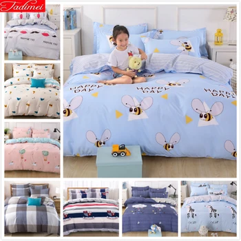 

Cute Animal Bee Pattern Blue Duvet Cover 3/4pcs Bedding Set Kids Child Soft Cotton Bed Linen Single Full Queen King Size 150x200