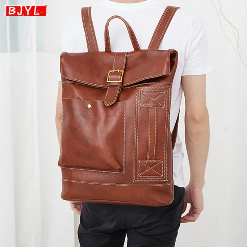

2019 New Genuine leather men's backpacks computer backpack large capacity men laptop shoulder bag vintage leather luggage bags