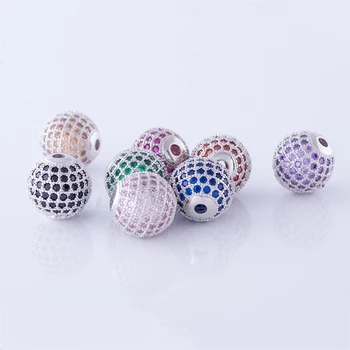 

Fashion Jewelry Brass Colourful 12mm Beads Handmade Micro-Insert Zircon Beads Fit Charms Bracelet Wholesale DIY Beads