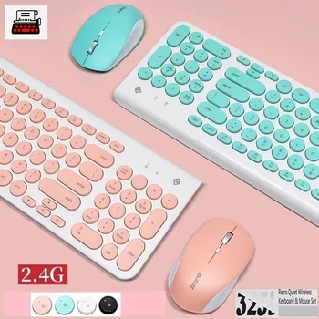 

A-jazz 325i Retro Round Chocalate Keycap 2.4G Wireless Keyboard and Mouse Set Desktop Notebook Computer For Home,Office Use