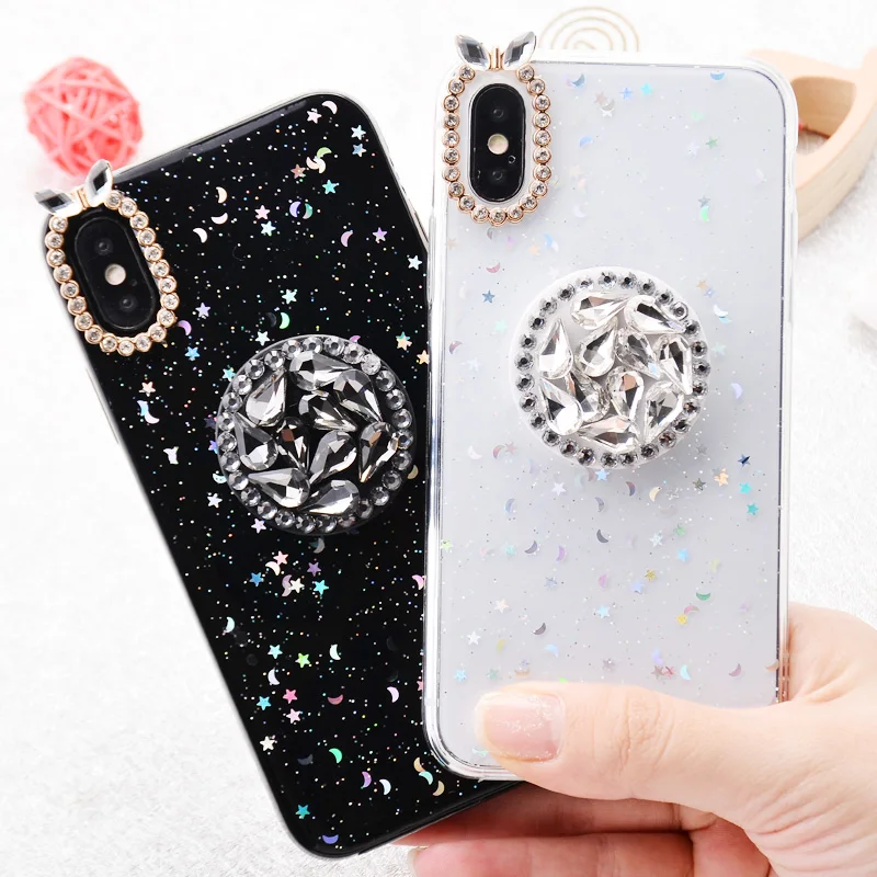 Luxury Glitter Diamond Case For iphone X XR XS Max 3D Grip Stand Holder