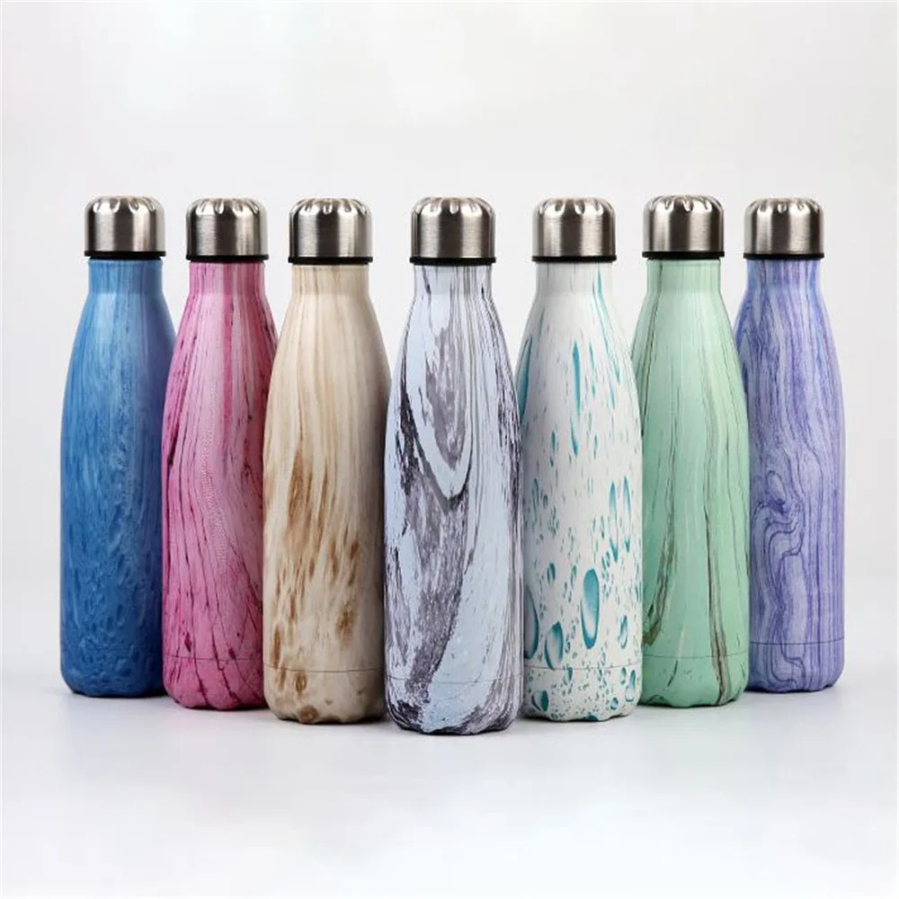 

Colorful Wooden Texture Printed Water Bottle 500ml High Quality Thermos Vacuum Insulated Sport Drink Bottle Portable Cup