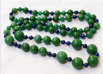 

0002960 CHINESE VINTAGE GREEN JADE, LAPIS BEADS NECKLACE