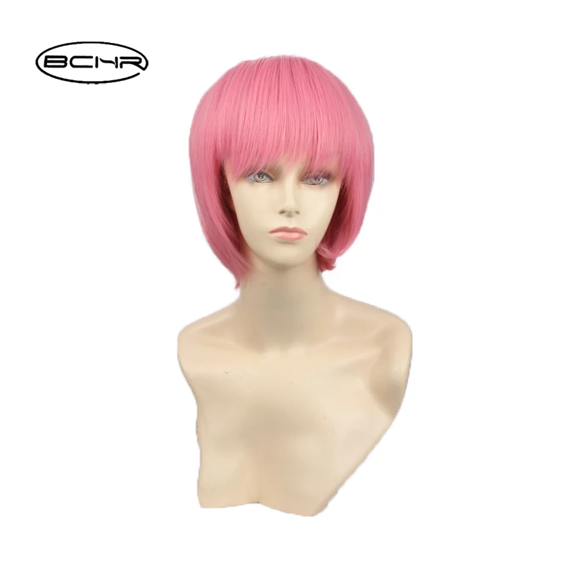 BCHR Short Straight Wigs With Ombre Bangs Pink Crochet braids Synthetic Hair Cosplay Party Wig