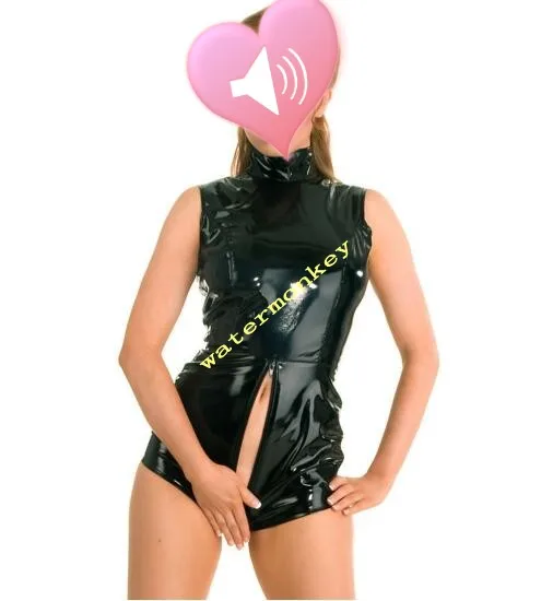 

Black PVC leather Bodysuit Women Faux Leather Catsuit Erotic Wet Look Bodycon Punk Fetish Lingerie Sexy Club Jumpsuit Costume