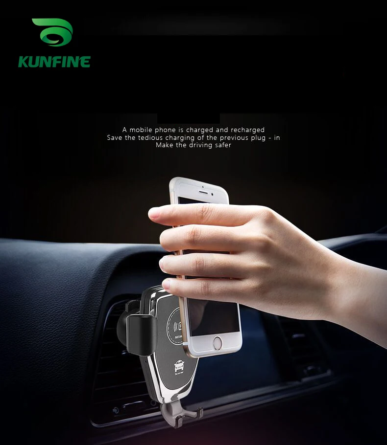 KUNFINE Car Mobile Phones Holder Car Mount Qi Wireless Charger For iPhone X 8 Plus Flash Charge Wireless Charging Pad Car Holder Stand For Samsung S9 S8 (4)