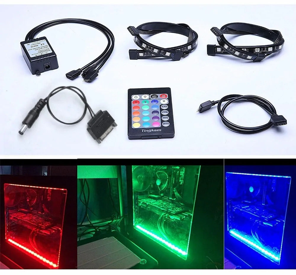 

Full Kit RGB 5050 SMD 2pcs 18leds 30cm LED Strip Light Attached to Your PC Case via Magnet with 24 key Remote Controller ST175