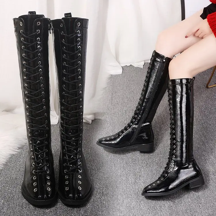 Boots women's new boots autumn and winter riding boots boots straps long boots thick with zipper boots high boots