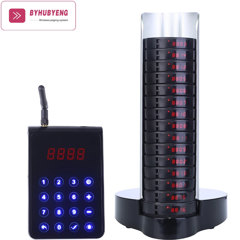 

BYHUBYENG Restaurant Pager Wireless Calling System Full Water-Proof Pager System 15 pcs Pager +1 Keyboard Service Buzzer