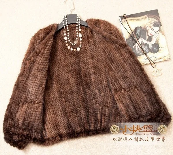 Женская короткая шуба из натурального меха норки с V образным вырезом|knitted mink fur