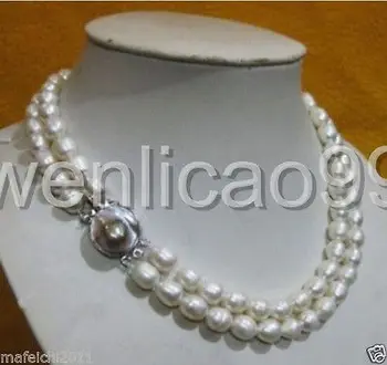 

2 row 9-10MM AKOYA REAL WHITE BAROQUE PEARL NECKLACE
