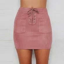 Модная полиэфирная прямая женская Повседневная повязная юбка с завышенной талией розовая замшевая Милая Короткая Сексуальная и Клубная прямая юбка