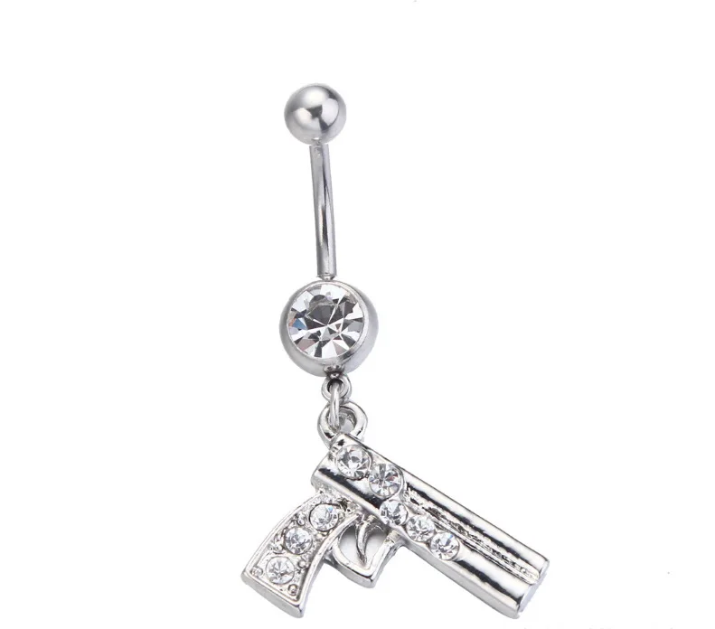 Stainless Steel Belly Button Ring Stainless Steel Rhinestone Gun