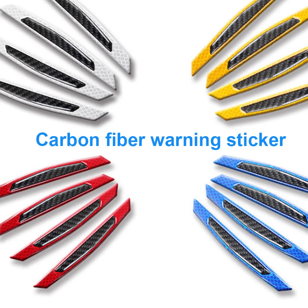 

4pcs/lot Car styling Car Door Anti Collision Car Sticker carbon fiber Warning Signs Highlight Reflective Tape Auto Accessories