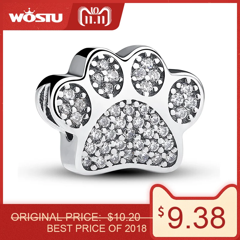 

Hot Selling Real 925 Sterling Silver Paw Prints Original Charm Fit WST Bracelet Bangle Authentic Jewelry Gift