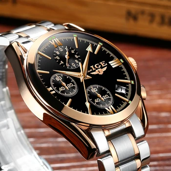 LIGE Mens Watches Top Brand Luxury Fashion Business Quartz Watch Men Sport Full Steel Waterproof Black Clock Relogio Masculino lige men watches top luxury brand full steel waterproof sport quartz watch men fashion date clock chronograph relogio masculino