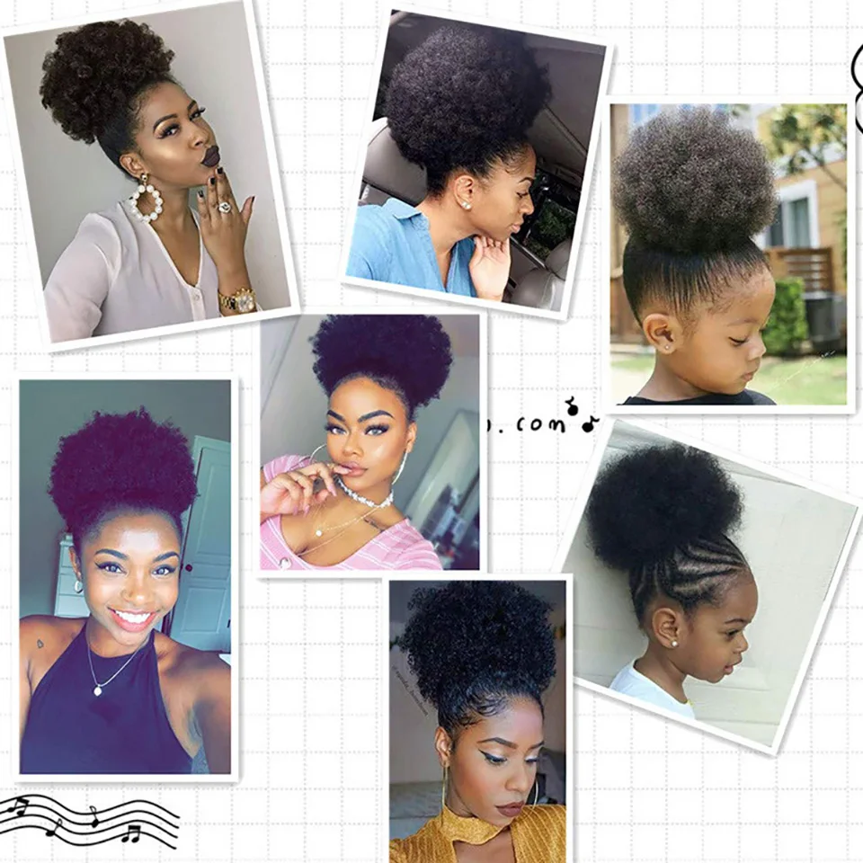 Weilai Postiche Cheveux Chignon Ponytail Afro Puff Soft Fried Head Elastic Hair Rope Synthetic Buns For Black Women And Child