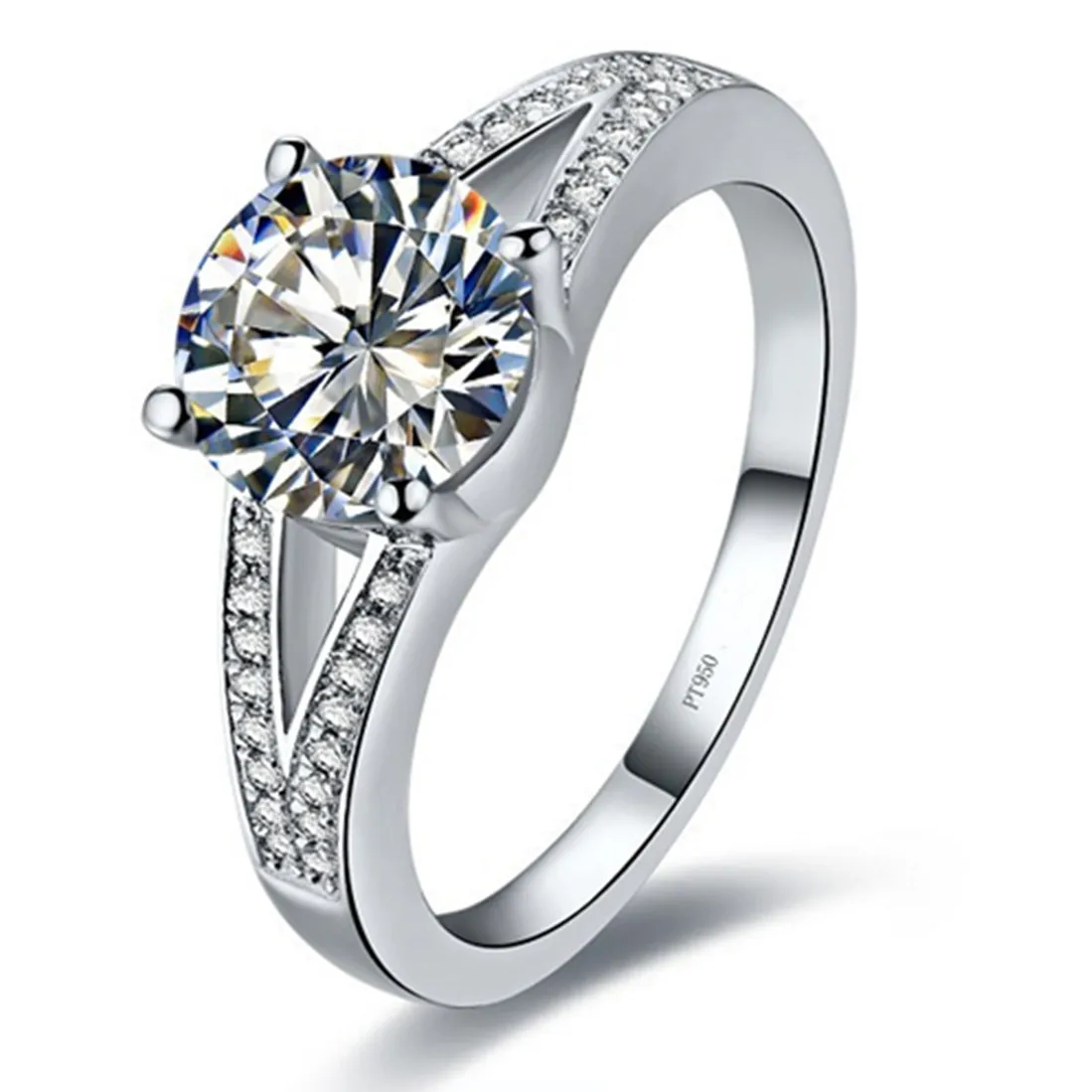 Тест положительное Твердое 18 к белое золото 2CT Moissanite АЛМАЗНОЕ КОЛЬЦО с акцентом обручальное ювелирное женское классическое 4 кольцо с зубцами AU750