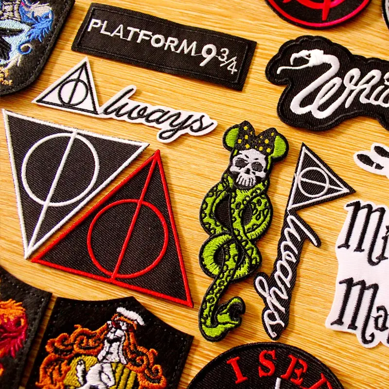 

DIY Hook Loop Patch Iron On Patches For Clothing Harry Deathly Hallows Patch College Badge Snake Embroidery Patches For Clothes
