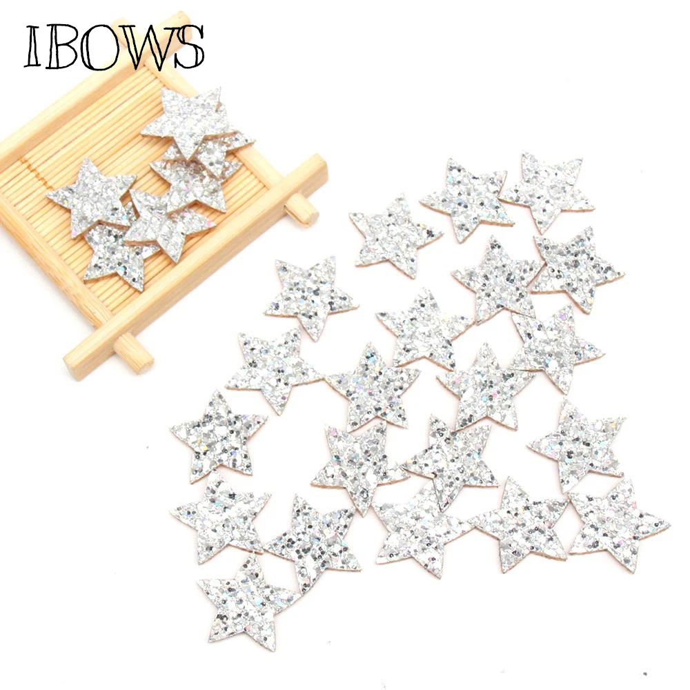 

IBOWS 50pcs Glitter Stars Patches Felt Back Stickers for Wedding Decoration Children Crafts Materials DIY Hair Bow Accessories