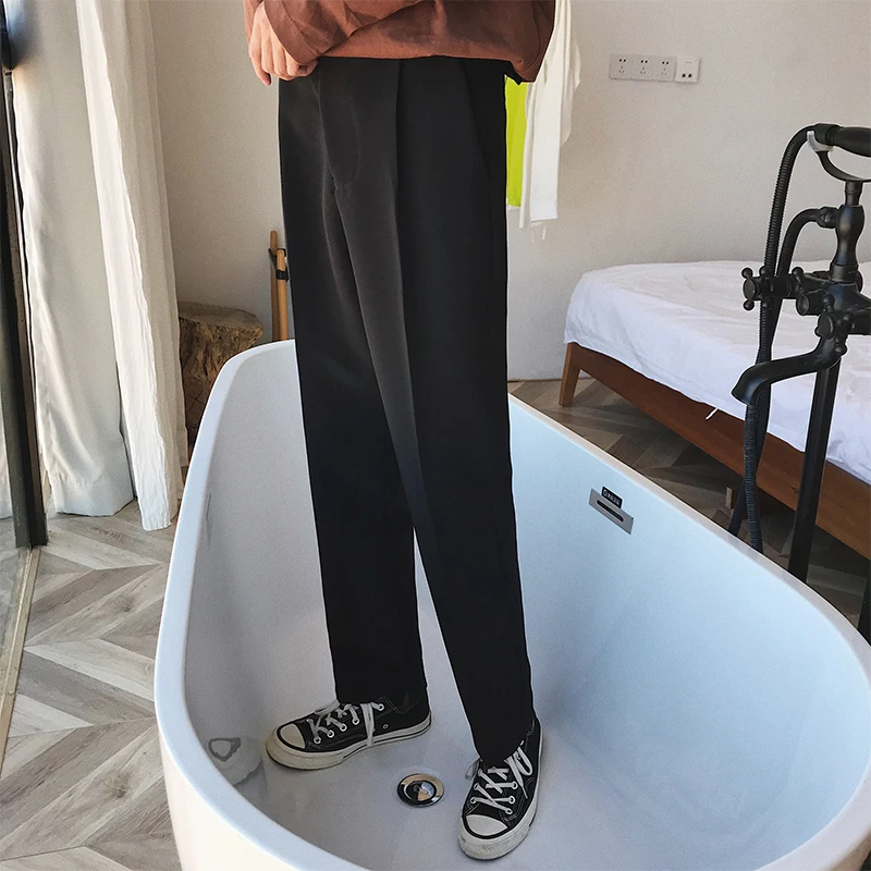 Fashion Casual Men's Wide-leg Pants Summer And Autumn New S-XL Solid Color Loose Nine Pants Black Khaki PersonalityYouth Popular