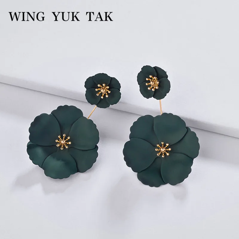 wing yuk tak Boho 9 Colors Detachable Flower Stud Earrings for Women Wedding Party Jewelry Trendy Statement Earrings female