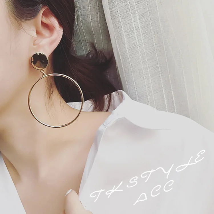Trendy Gold Sliver Color Geometric Large Hollow Big Round Circle Earrings For Women  Hiphop Rock Simple   Drop Earrings Fashion Jewelry (8)