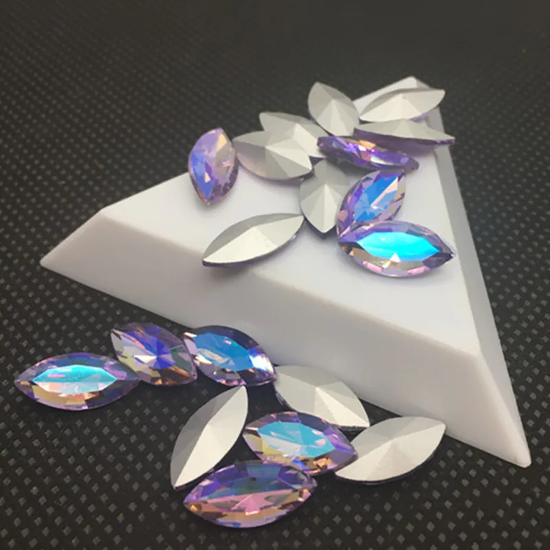 Violet AB Насыщенный цвет AB, Наветт стеклянные камни, 7x15 мм маркиза лошадь глаз бисер из стеклянных кристаллов - Цвет: Violet AB