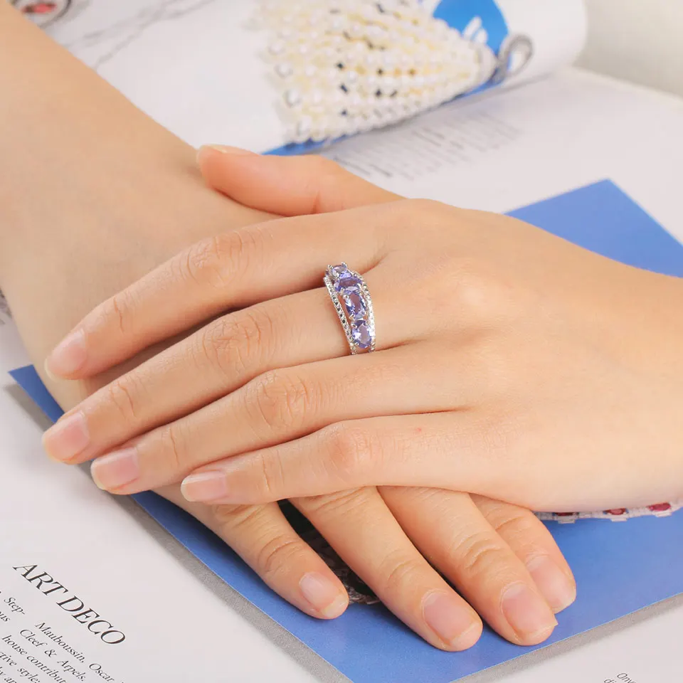 UMCHO 3.0ct синий сапфир Танзанит кольца для женщин обручальные ювелирные изделия настоящее твердое 925 пробы Серебряное кольцо ювелирные украшения