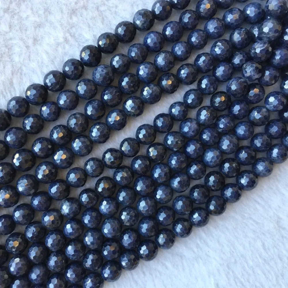Wholesale Natural Genuine Dark Blue Sapphire Round Loose Faceted Beads 8mm 15" 05842 3