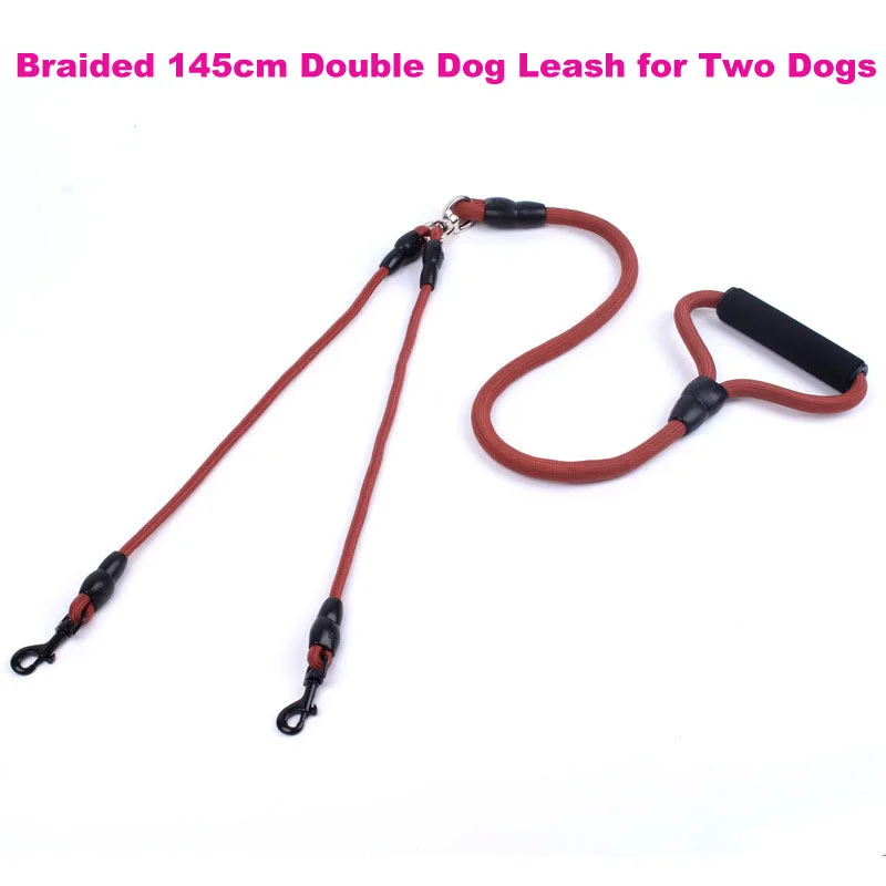 145cm Double Dog Leash for Two Dogs Braided Tangle Free Dual Leash