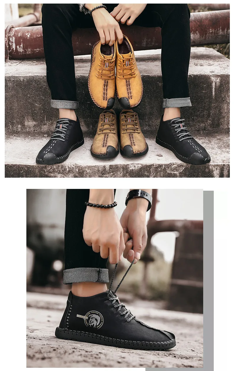 Vancat/модные мужские ботинки высокого качества из спилка, Зимние ботильоны, теплая меховая плюшевая зимняя обувь на шнуровке, большие