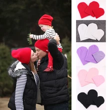 3 предмета в комплекте Лидер продаж осенние и зимние вязаные шерстяные родитель-ребенок костюм Шапки с капюшоном крышка открытый теплую шапку сплошной цвет набор из трех