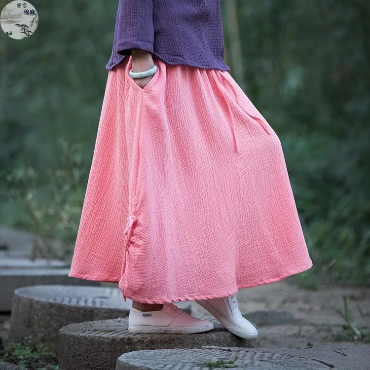 Женская длинная юбка Весна Лето Осень Женские однотонные хлопковые льняные юбки с карманами, большие размеры S-5XL повседневные юбки