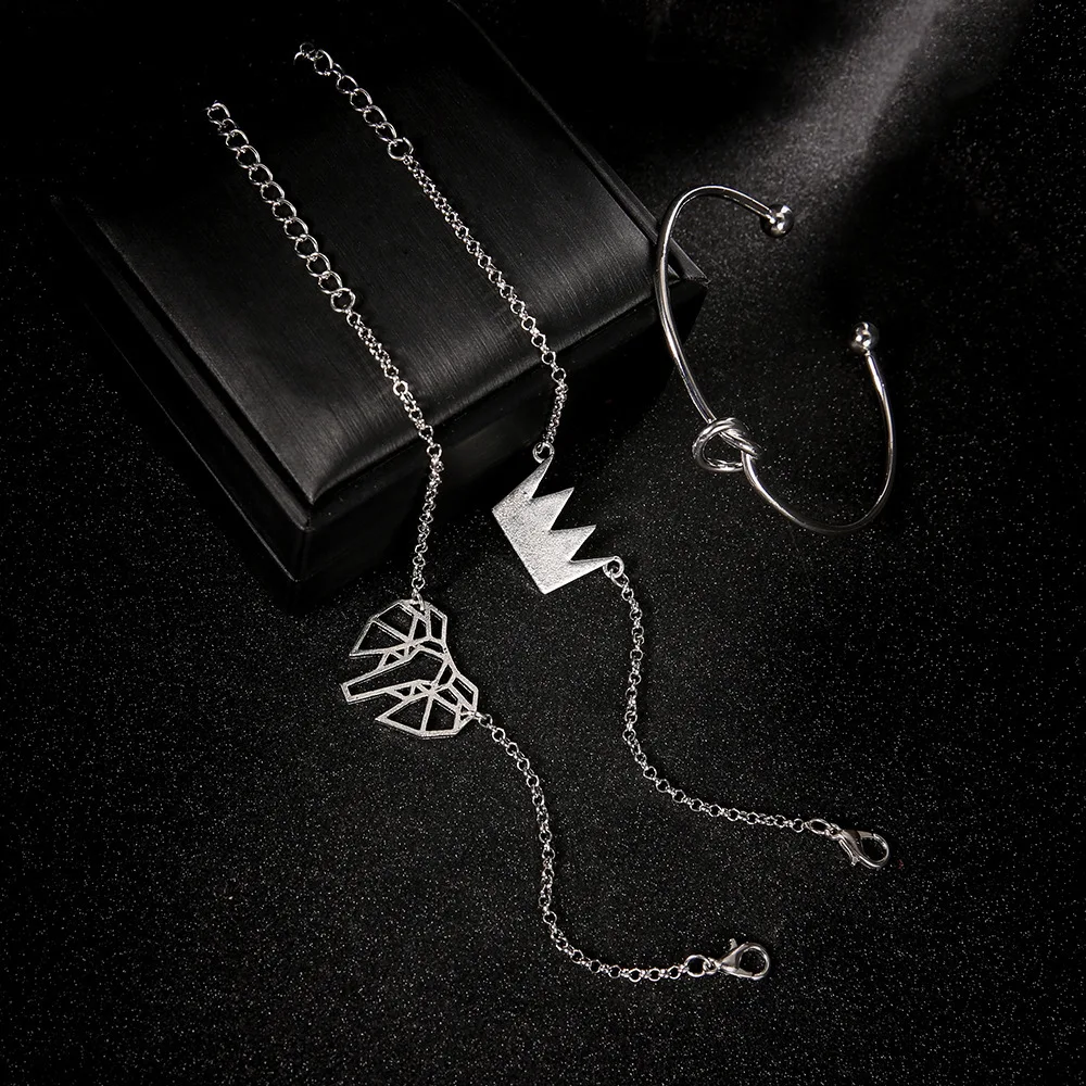 Богемные серебряные Простые браслеты и браслеты для женщин Мода Шарм Корона Слон открывающая манжета браслет набор вечерние ювелирные изделия